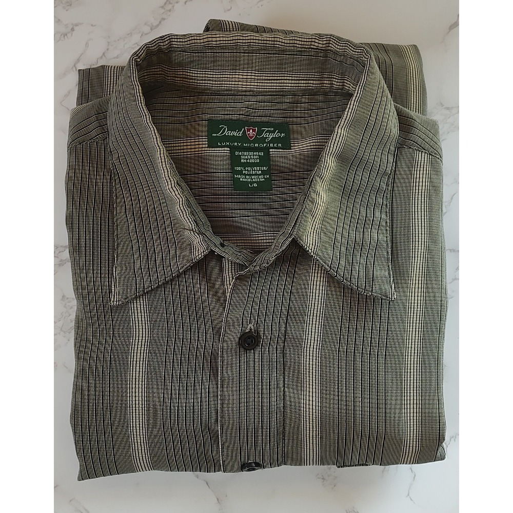 David Taylor Men's Large olive Green Plaid Long Sleeve Button Down Shirt F3